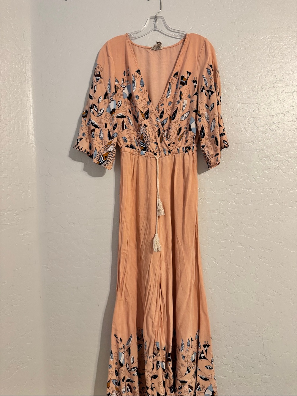 👗Jaase Women’s Beige Floral V-Neck Wide-Leg Jumpsuit One-Piece Size S